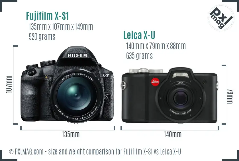 Fujifilm X-S1 vs Leica X-U size comparison