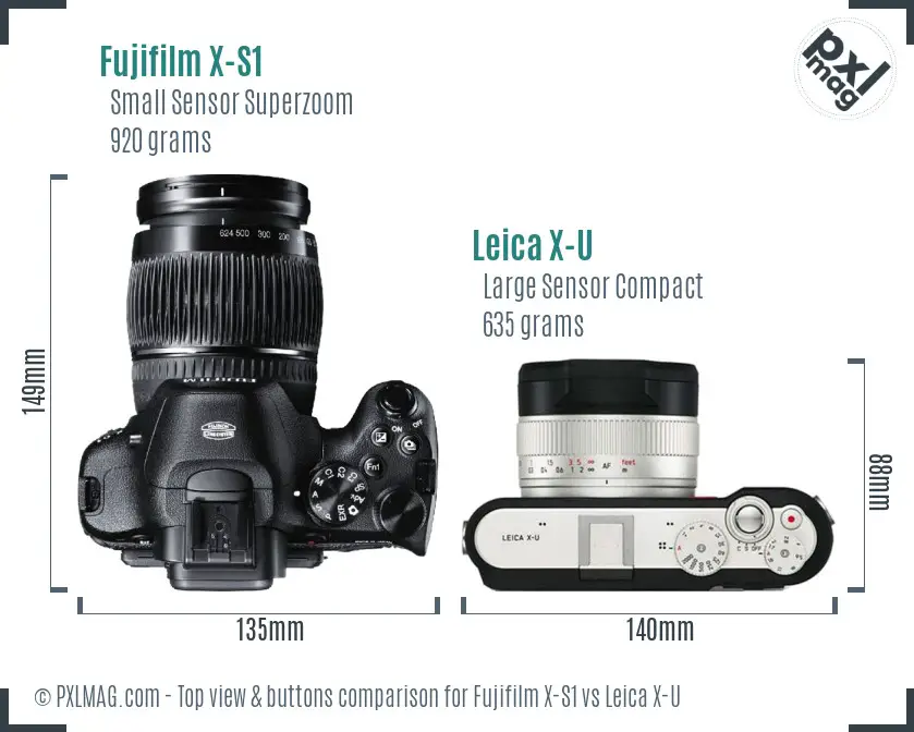 Fujifilm X-S1 vs Leica X-U top view buttons comparison