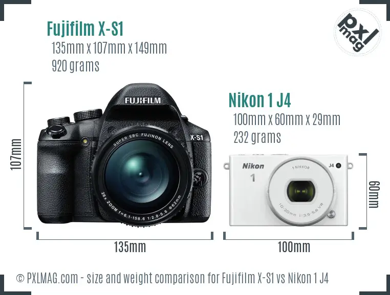 Fujifilm X-S1 vs Nikon 1 J4 size comparison