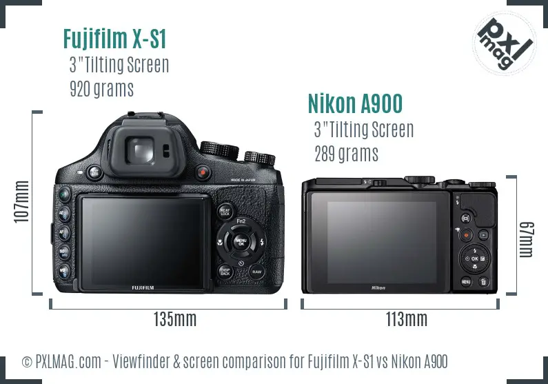 Fujifilm X-S1 vs Nikon A900 Screen and Viewfinder comparison