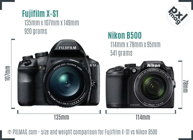 Fujifilm X-S1 vs Nikon B500 size comparison