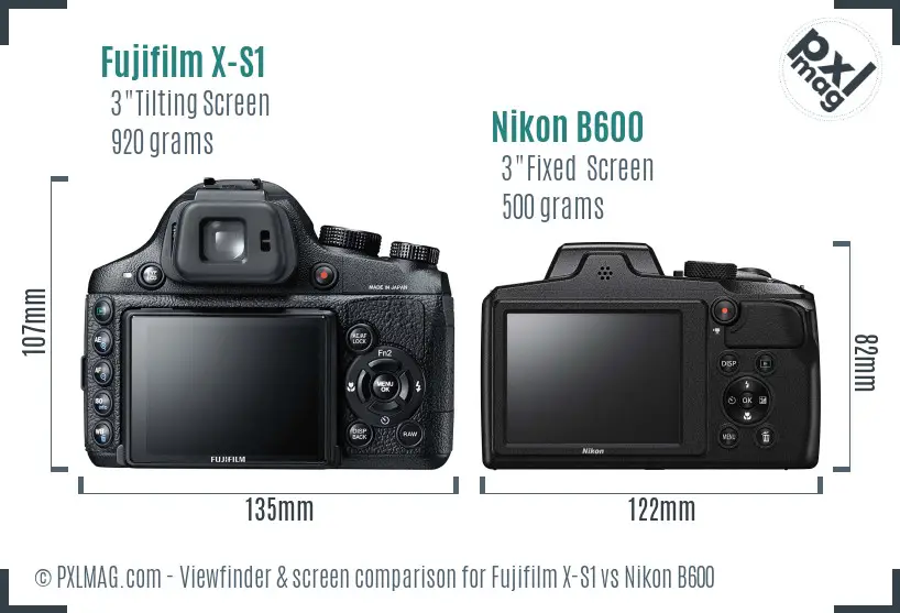 Fujifilm X-S1 vs Nikon B600 Screen and Viewfinder comparison