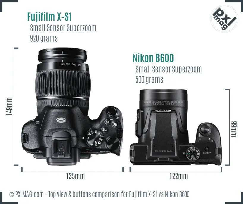 Fujifilm X-S1 vs Nikon B600 top view buttons comparison