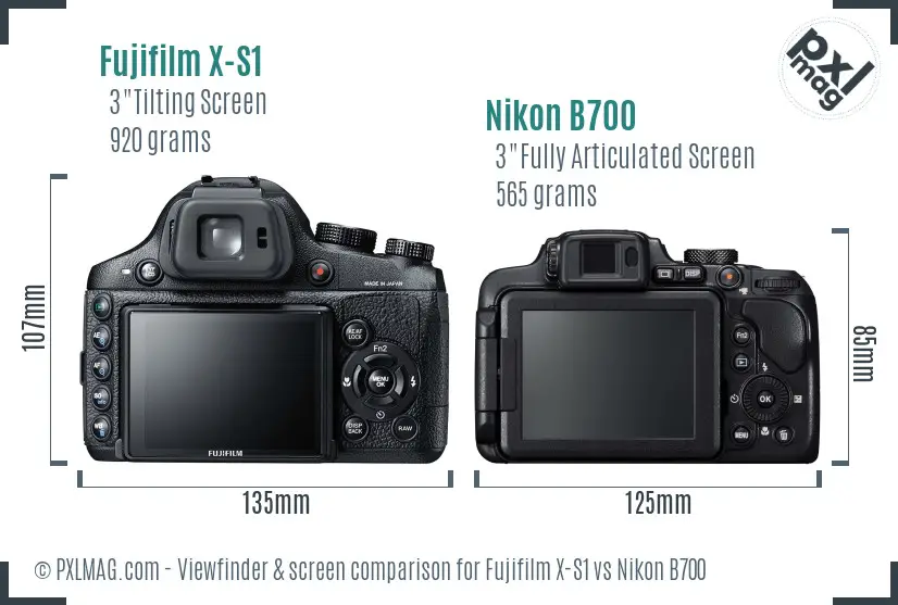 Fujifilm X-S1 vs Nikon B700 Screen and Viewfinder comparison