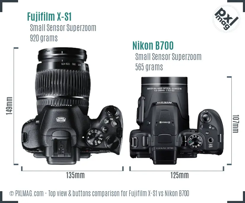 Fujifilm X-S1 vs Nikon B700 top view buttons comparison