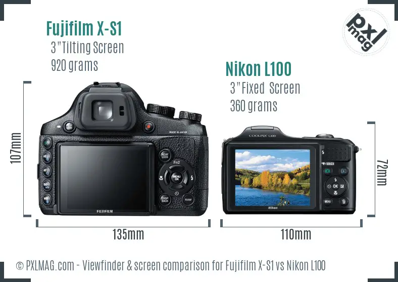 Fujifilm X-S1 vs Nikon L100 Screen and Viewfinder comparison Fujifilm X-S1 vs Nikon L100 Screen and Viewfinder comparison