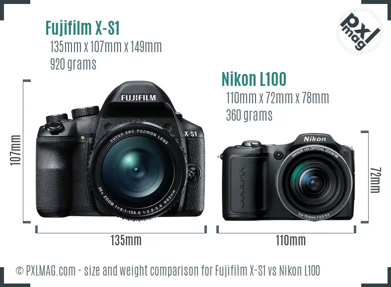 Fujifilm X-S1 vs Nikon L100 size comparison Fujifilm X-S1 vs Nikon L100 size comparison