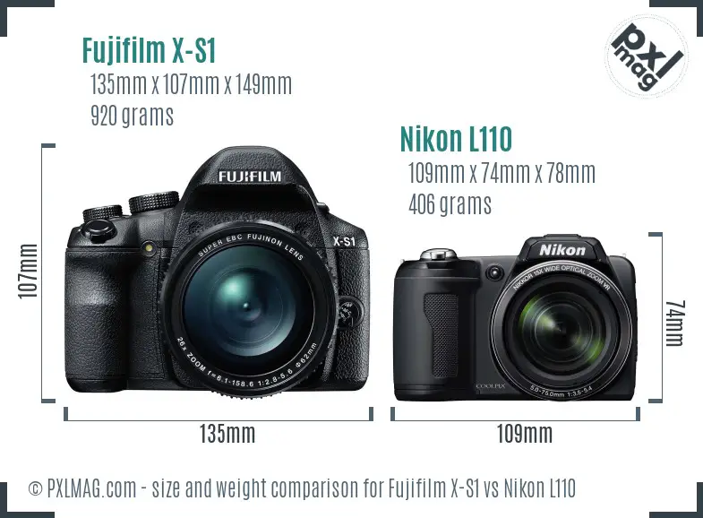 Fujifilm X-S1 vs Nikon L110 size comparison