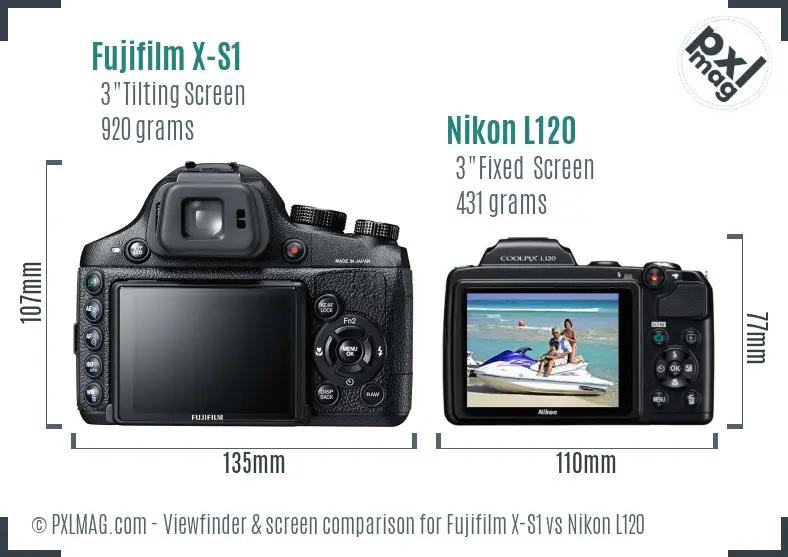 Fujifilm X-S1 vs Nikon L120 Screen and Viewfinder comparison