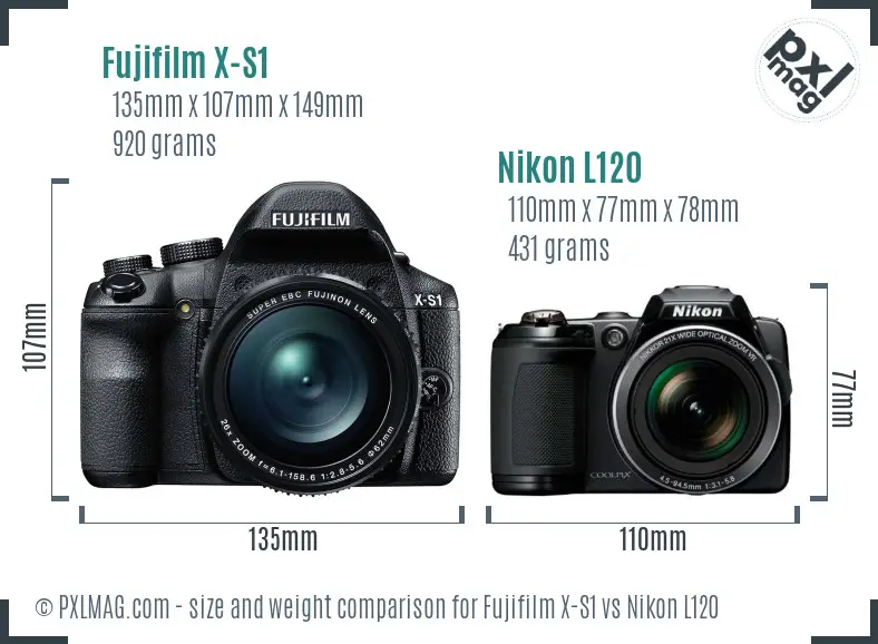 Fujifilm X-S1 vs Nikon L120 size comparison