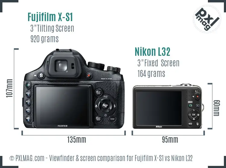 Fujifilm X-S1 vs Nikon L32 Screen and Viewfinder comparison