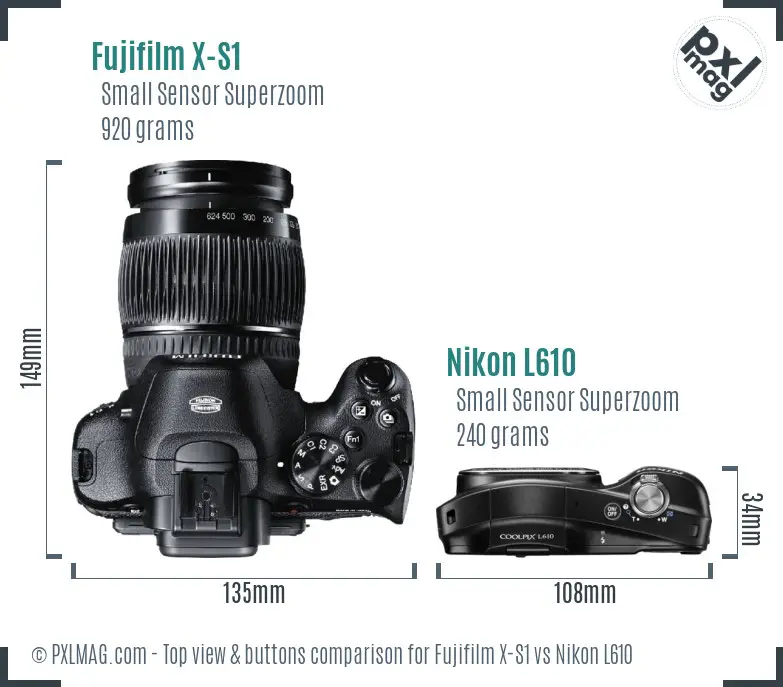 Fujifilm X-S1 vs Nikon L610 top view buttons comparison