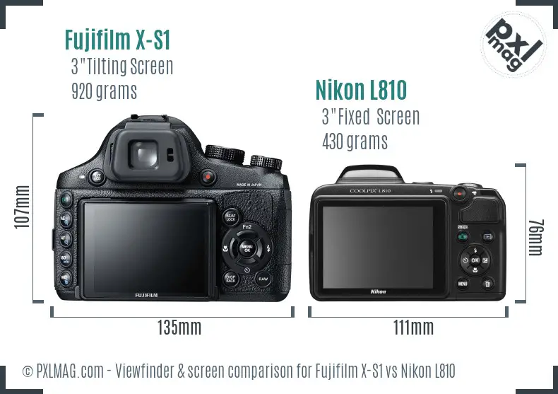 Fujifilm X-S1 vs Nikon L810 Screen and Viewfinder comparison