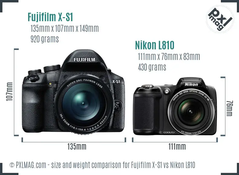 Fujifilm X-S1 vs Nikon L810 size comparison