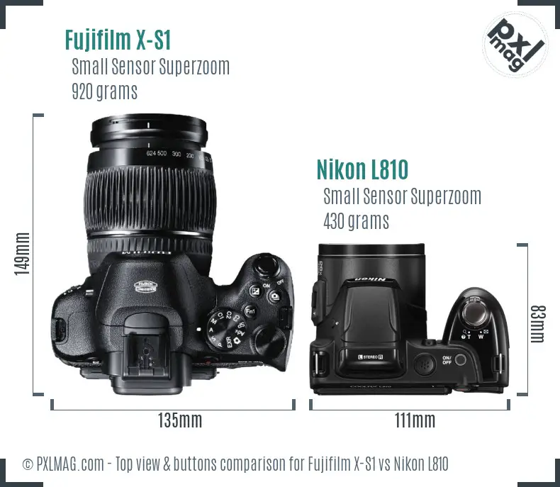 Fujifilm X-S1 vs Nikon L810 top view buttons comparison