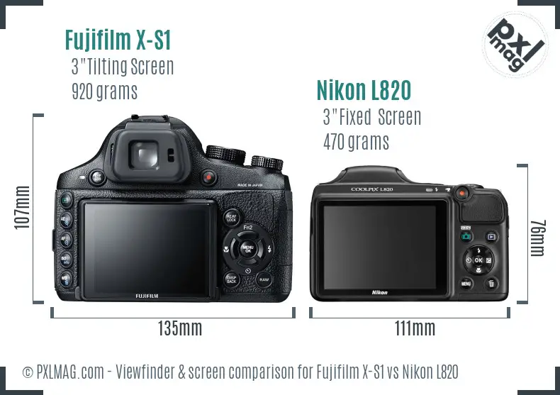 Fujifilm X-S1 vs Nikon L820 Screen and Viewfinder comparison