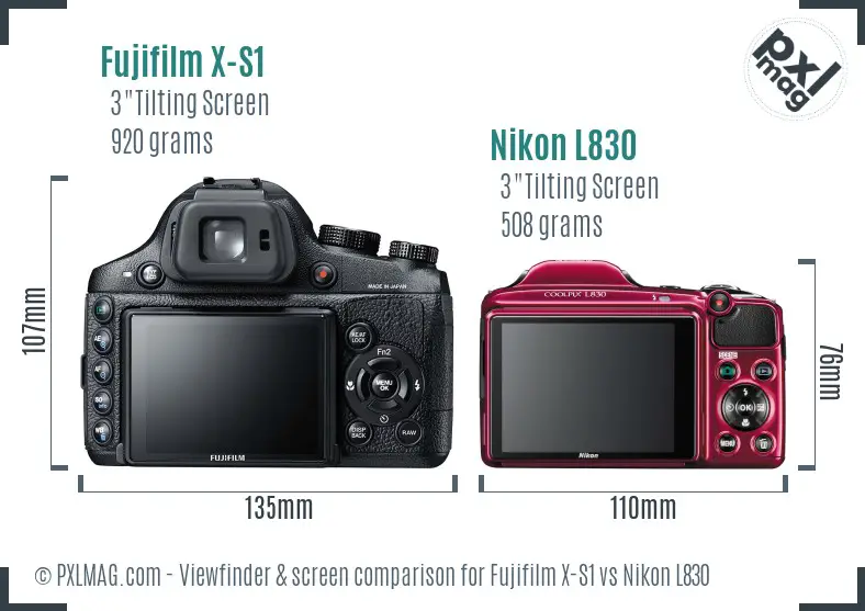 Fujifilm X-S1 vs Nikon L830 Screen and Viewfinder comparison
