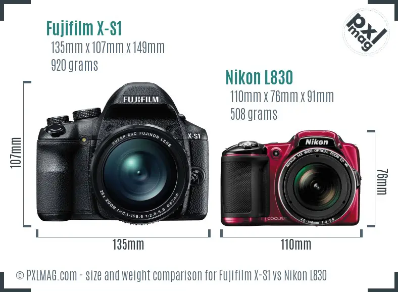 Fujifilm X-S1 vs Nikon L830 size comparison