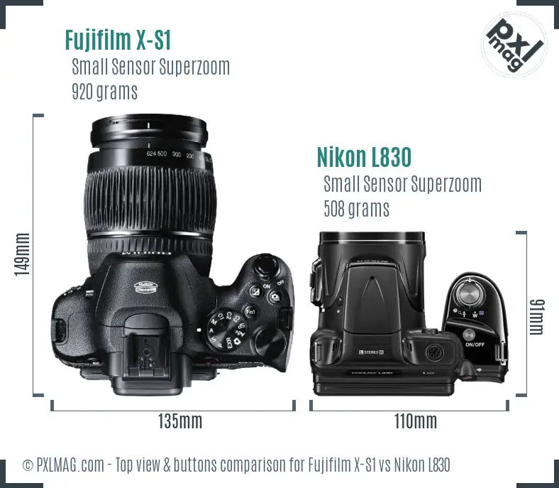 Fujifilm X-S1 vs Nikon L830 top view buttons comparison