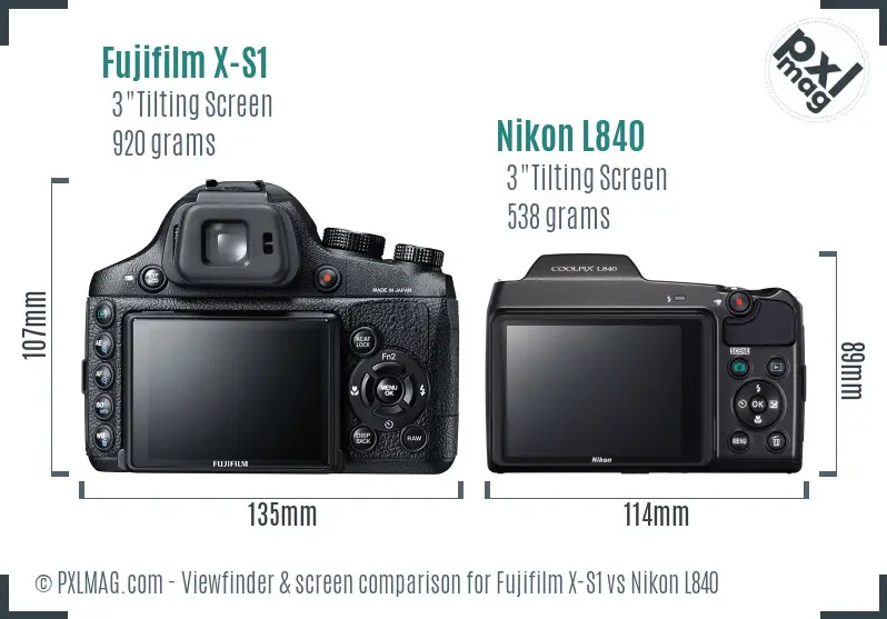 Fujifilm X-S1 vs Nikon L840 Screen and Viewfinder comparison