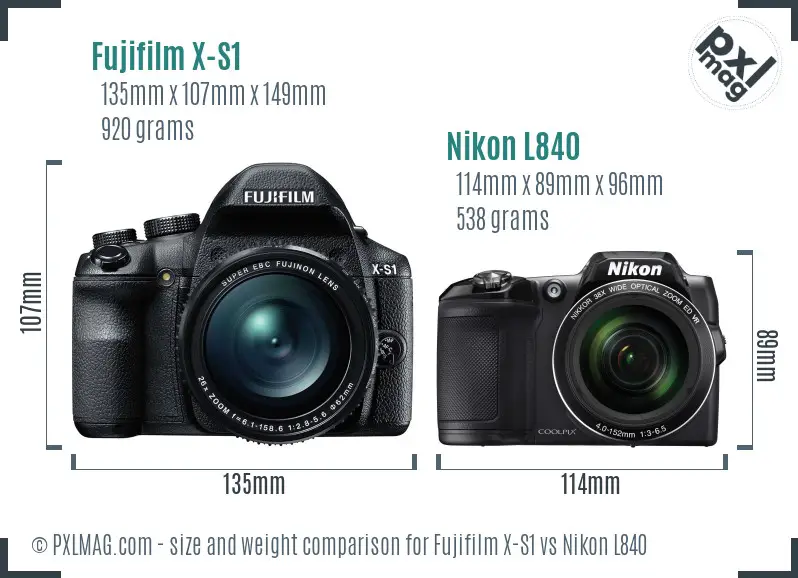 Fujifilm X-S1 vs Nikon L840 size comparison