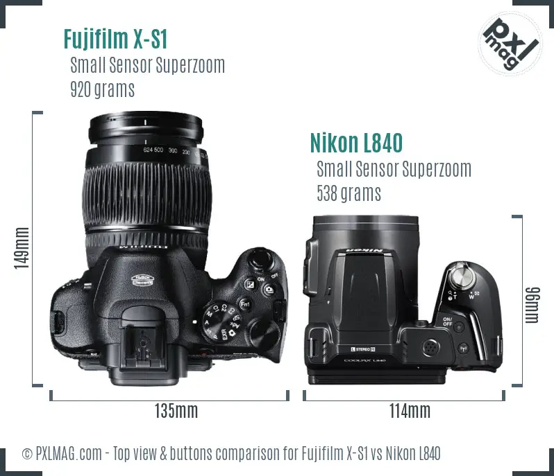 Fujifilm X-S1 vs Nikon L840 top view buttons comparison