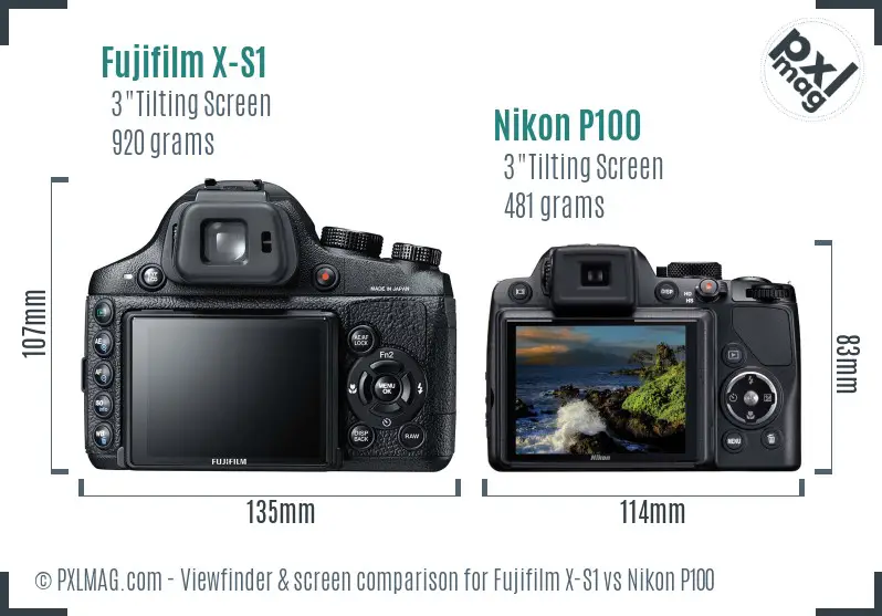 Fujifilm X-S1 vs Nikon P100 Screen and Viewfinder comparison