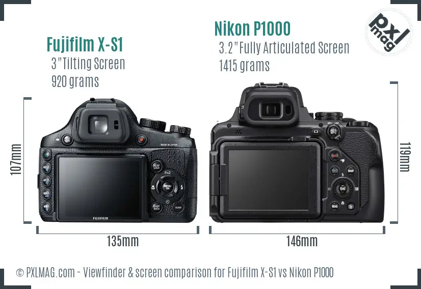 Fujifilm X-S1 vs Nikon P1000 Screen and Viewfinder comparison