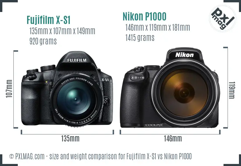 Fujifilm X-S1 vs Nikon P1000 size comparison