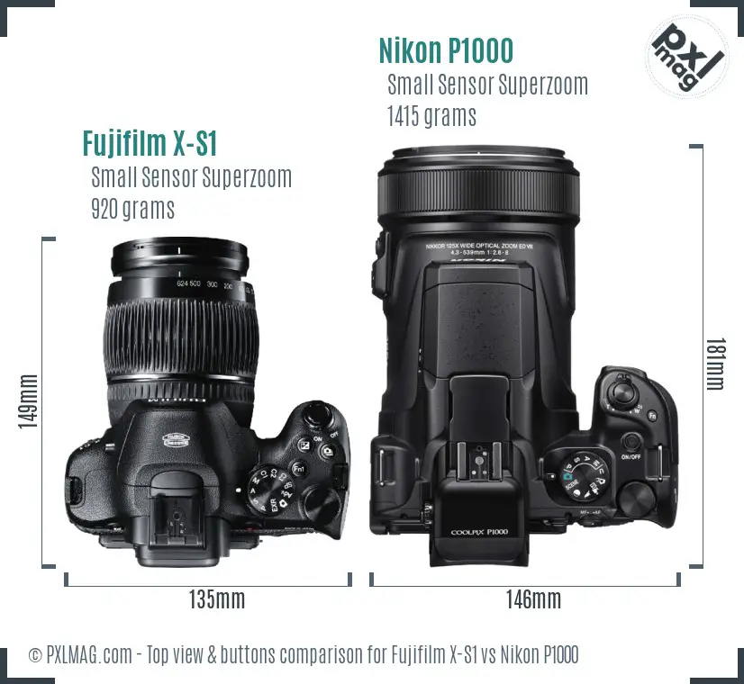 Fujifilm X-S1 vs Nikon P1000 top view buttons comparison