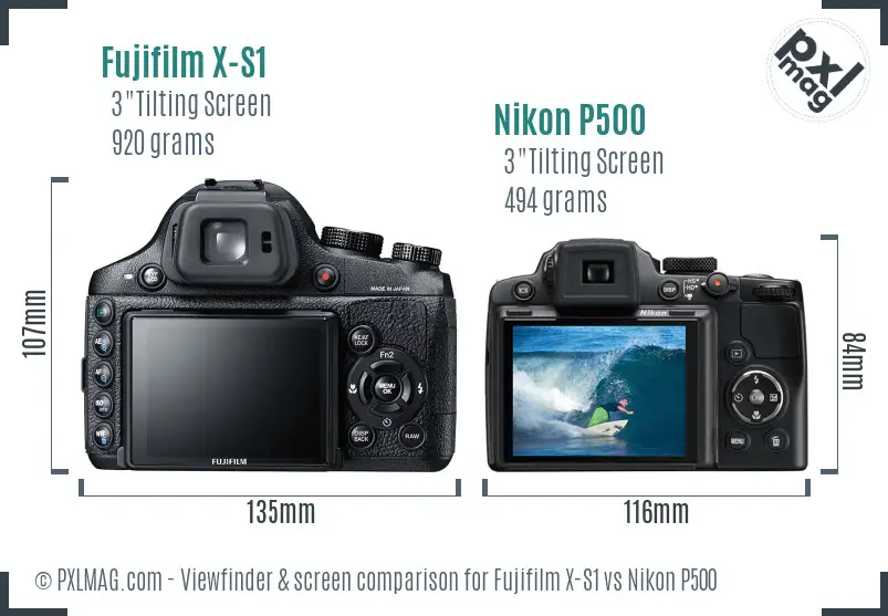 Fujifilm X-S1 vs Nikon P500 Screen and Viewfinder comparison