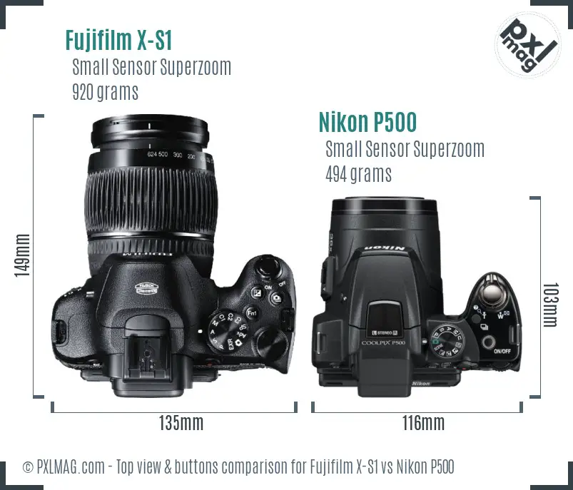 Fujifilm X-S1 vs Nikon P500 top view buttons comparison