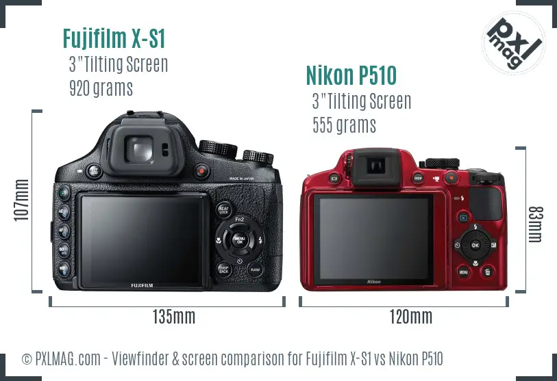 Fujifilm X-S1 vs Nikon P510 Screen and Viewfinder comparison