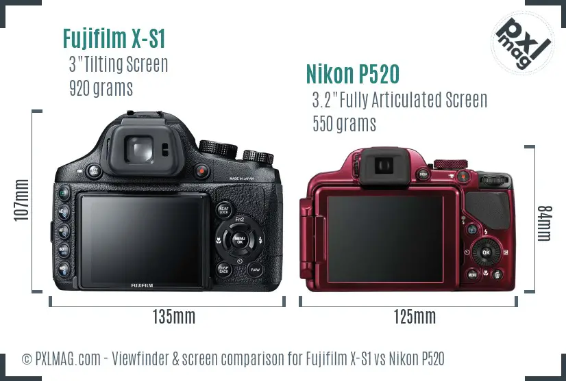 Fujifilm X-S1 vs Nikon P520 Screen and Viewfinder comparison