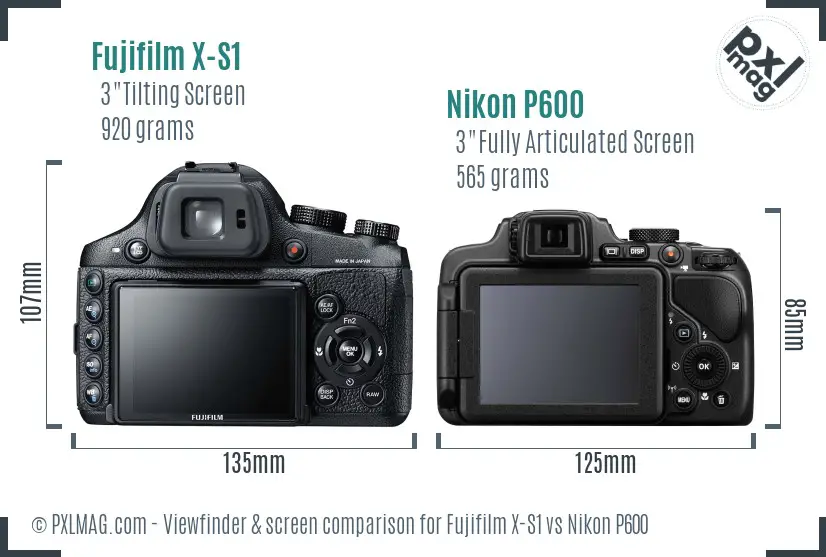 Fujifilm X-S1 vs Nikon P600 Screen and Viewfinder comparison