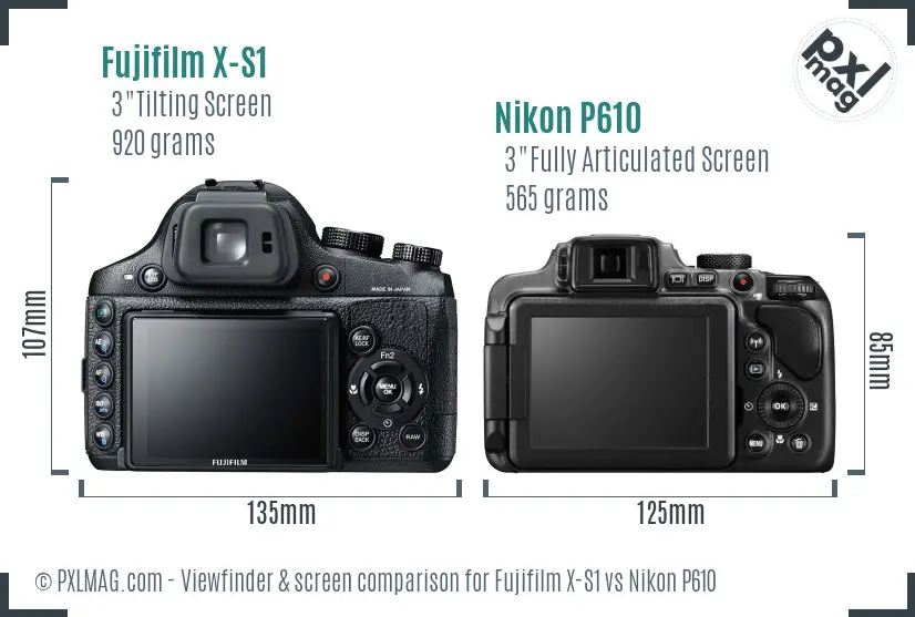 Fujifilm X-S1 vs Nikon P610 Screen and Viewfinder comparison