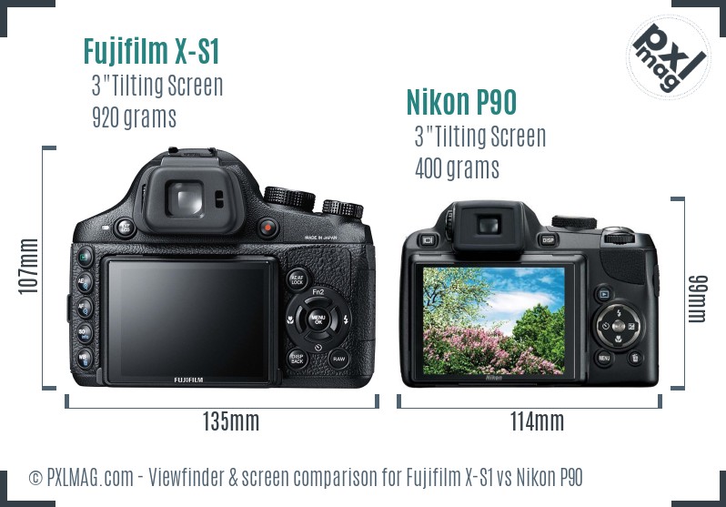 Fujifilm X-S1 vs Nikon P90 Screen and Viewfinder comparison