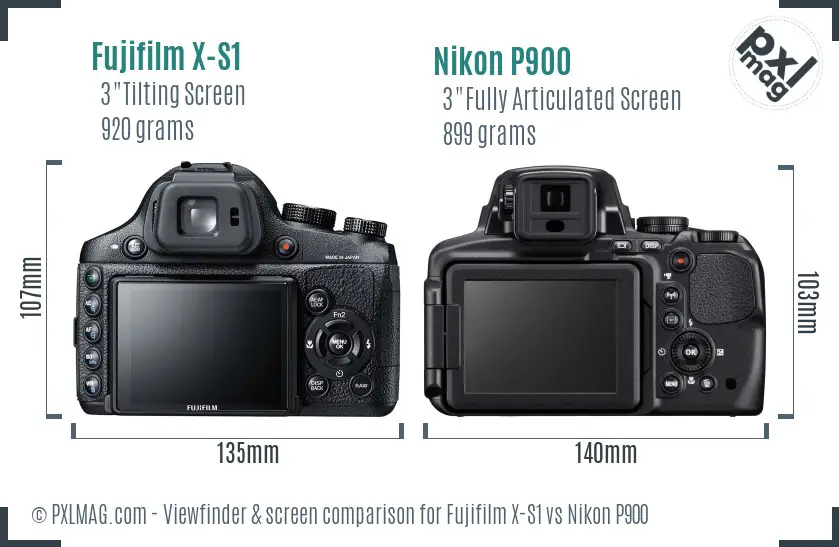 Fujifilm X-S1 vs Nikon P900 Screen and Viewfinder comparison