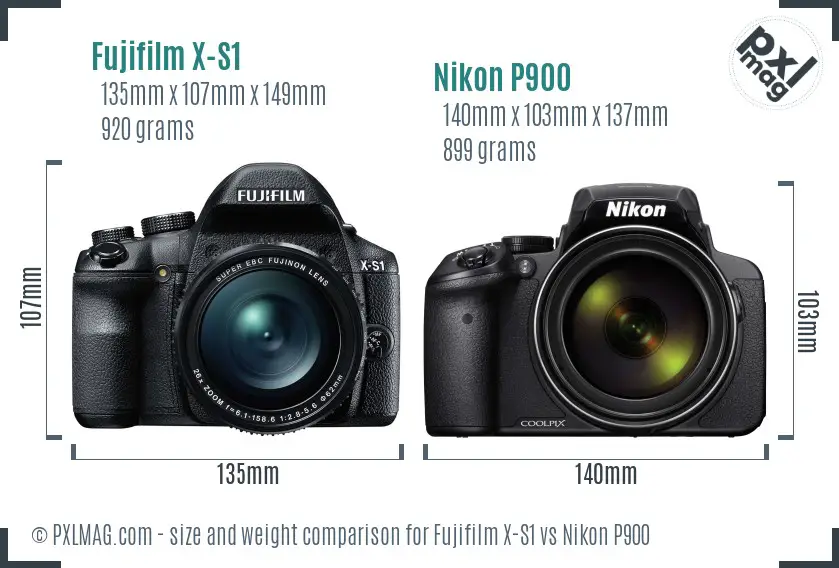 Fujifilm X-S1 vs Nikon P900 size comparison