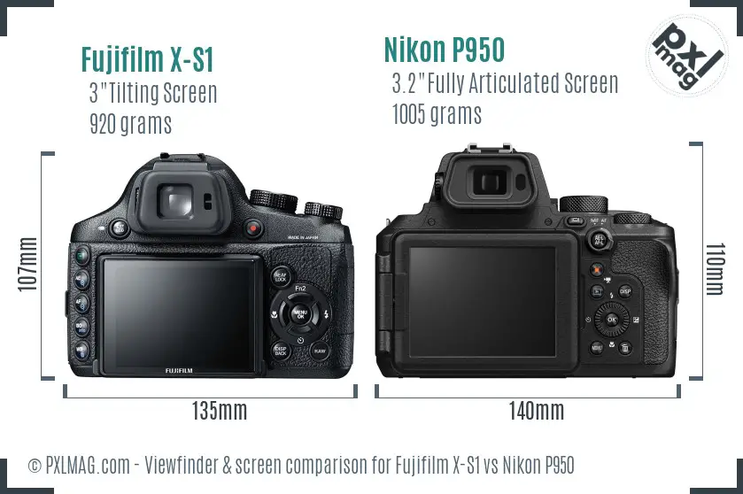 Fujifilm X-S1 vs Nikon P950 Screen and Viewfinder comparison