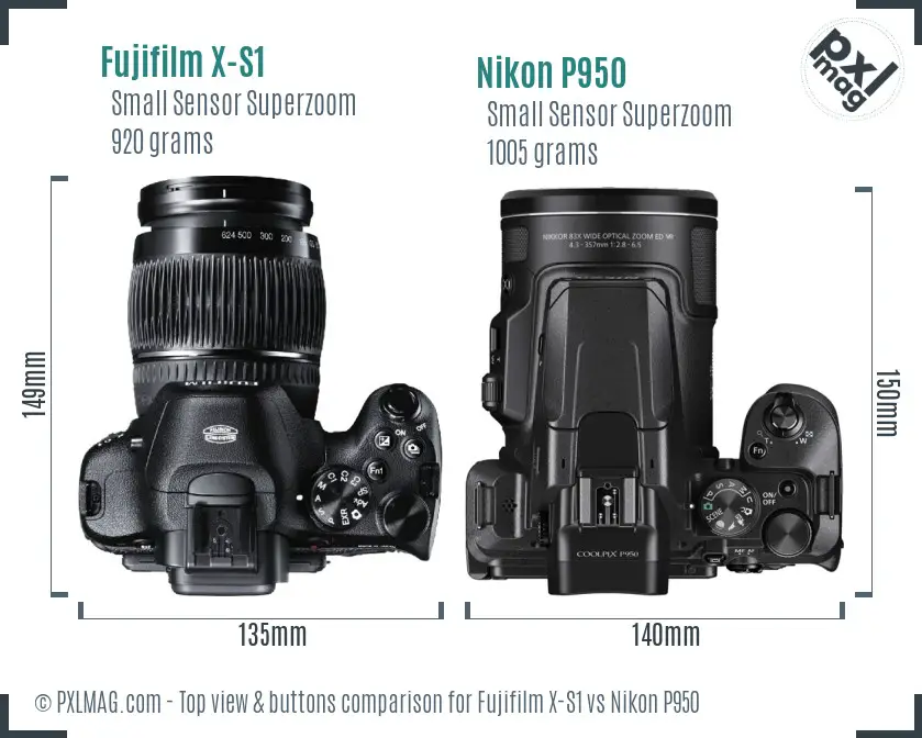 Fujifilm X-S1 vs Nikon P950 top view buttons comparison