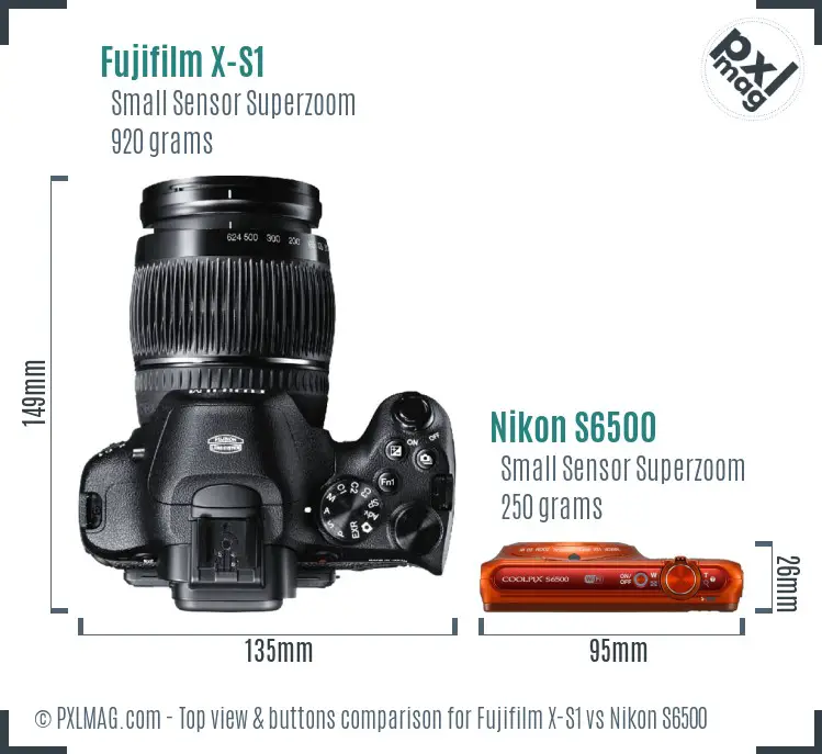 Fujifilm X-S1 vs Nikon S6500 top view buttons comparison