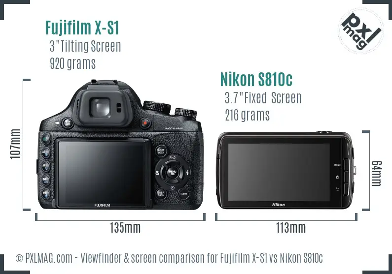 Fujifilm X-S1 vs Nikon S810c Screen and Viewfinder comparison