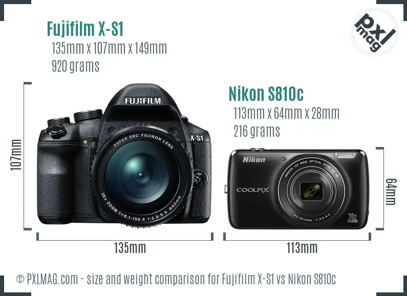 Fujifilm X-S1 vs Nikon S810c size comparison