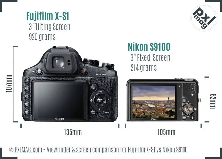 Fujifilm X-S1 vs Nikon S9100 Screen and Viewfinder comparison