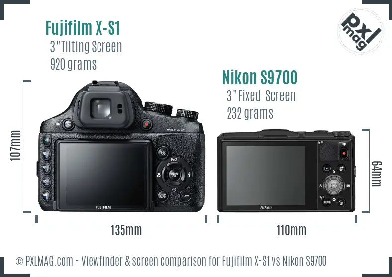 Fujifilm X-S1 vs Nikon S9700 Screen and Viewfinder comparison