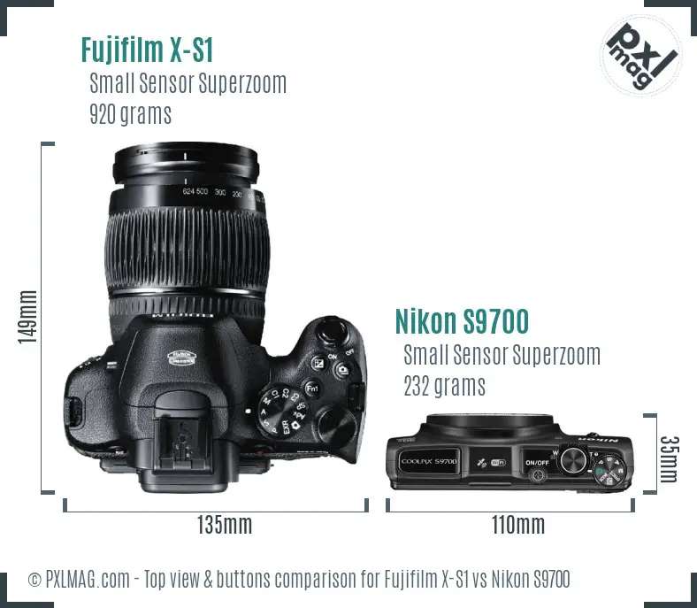 Fujifilm X-S1 vs Nikon S9700 top view buttons comparison