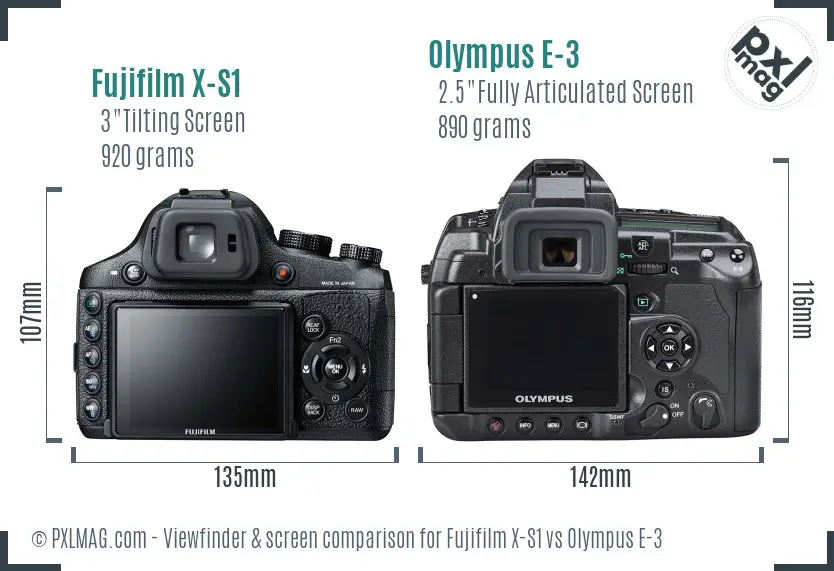 Fujifilm X-S1 vs Olympus E-3 Screen and Viewfinder comparison