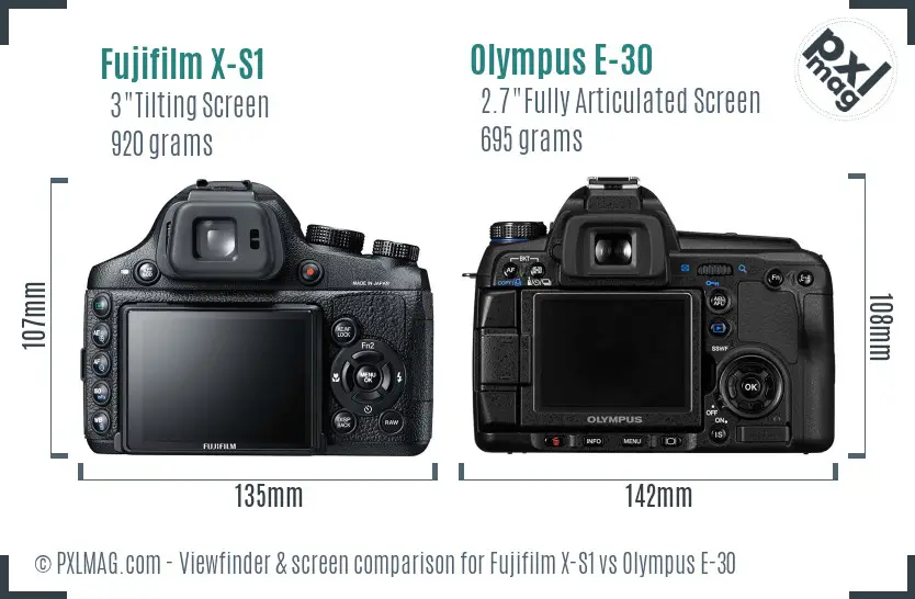Fujifilm X-S1 vs Olympus E-30 Screen and Viewfinder comparison