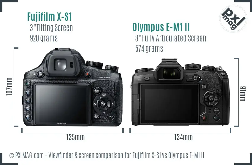 Fujifilm X-S1 vs Olympus E-M1 II Screen and Viewfinder comparison